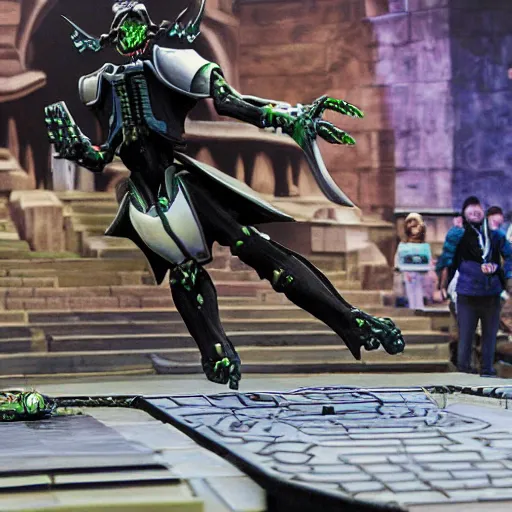 Prompt: necron doing a kickflip while humans look on in amazement and awe