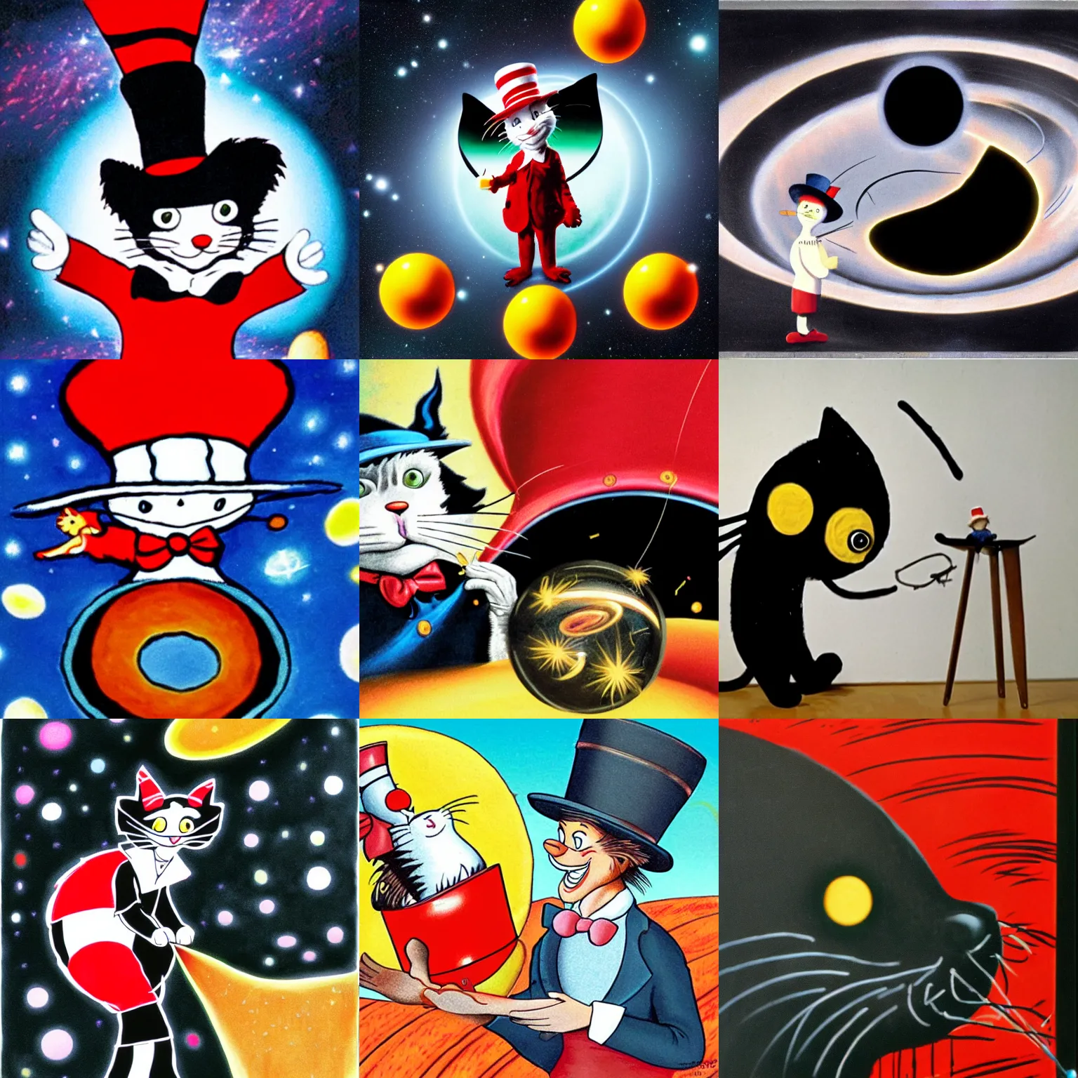 Prompt: cat in the hat creating a black hole