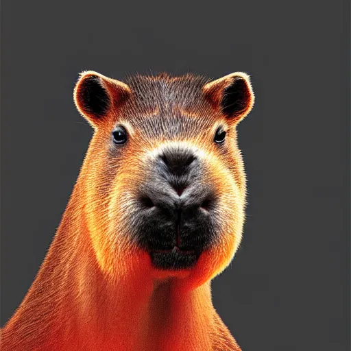 Image similar to a portrait of a capybara wearing, anatomically correct, beautiful perfect face, oil painting, matte, black background, volumetric dynamic lighting, highly detailed, cinematic lighting, unreal engine, 8 k, hd