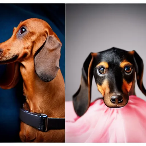 Image similar to professional portrait photography of a dachshund in an opera