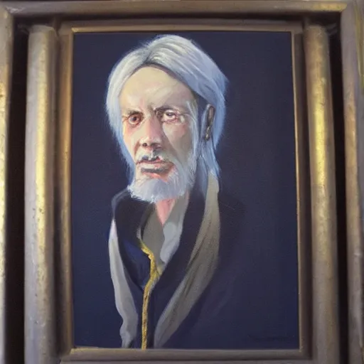 Prompt: a portrait painting of a male wizard by kieran yanner and mike sass and nat jones