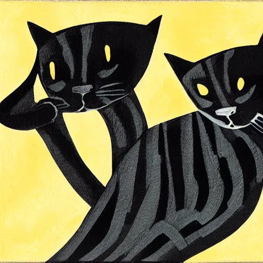 Prompt: abstract expressionist detailed matte illustration of two intertwined cats in the style of Kandinksy