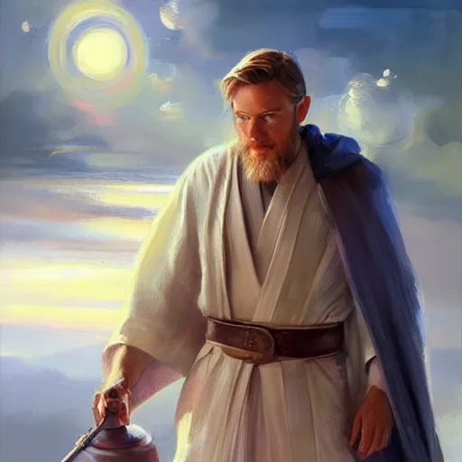 Prompt: Obi-Wan Kenobi, painting by Vladimir Volegov