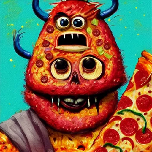 Image similar to pizza monster, colorful, digital art, fantasy, magic, trending on artstation, ultra detailed, professional illustration by Basil Gogos