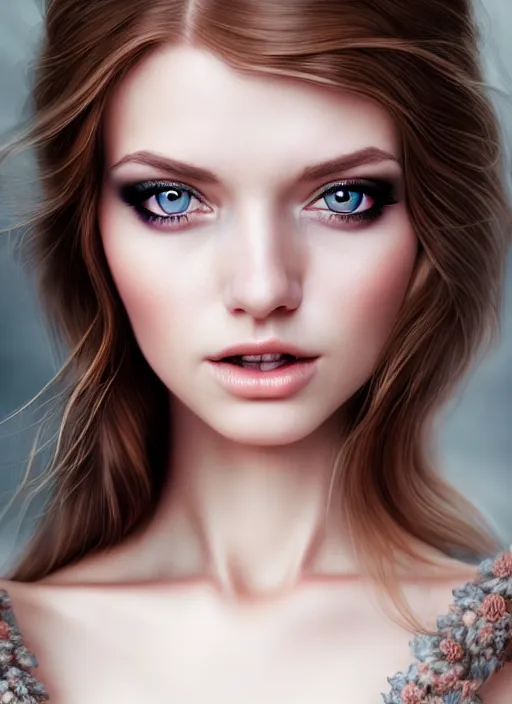 Image similar to a gorgeous scottish female photo, professionally retouched, soft lighting, realistic, smooth face, full body shot, torso, dress, perfect eyes, sharp focus on eyes, 8 k, high definition, insanely detailed, intricate, elegant, art by artgerm and jason chan