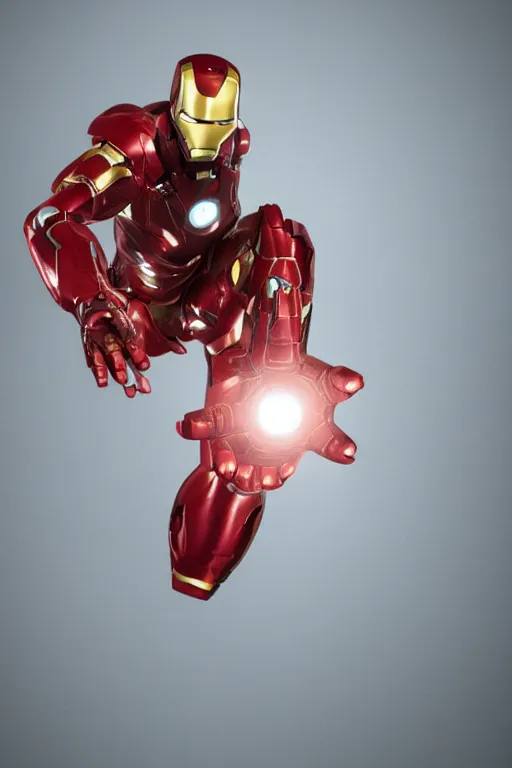 Image similar to iron man with the infinity gauntlet connected into the suit, cinematic, volumetric lighting, f 8 aperture, cinematic eastman 5 3 8 4 film, photorealistic