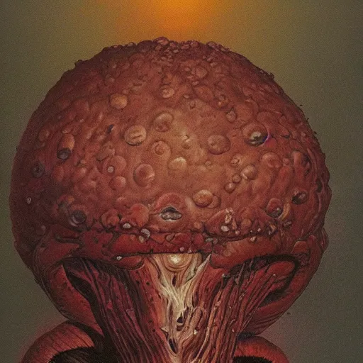 Image similar to portrait of a mushroom warrior, by wayne barlowe