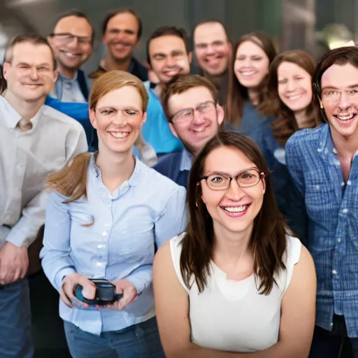 Image similar to Photograph of a group of happy researchers. Highly realistic. Highly detailed. High resolution. Dramatic. 8k