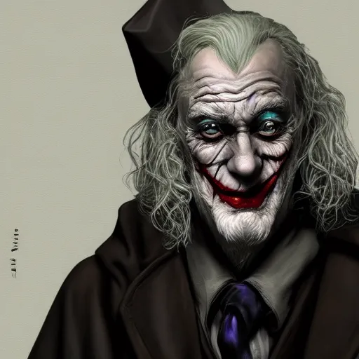 Image similar to Professor Dumbledore is the Joker, hyperdetailed, artstation, cgsociety, 8k