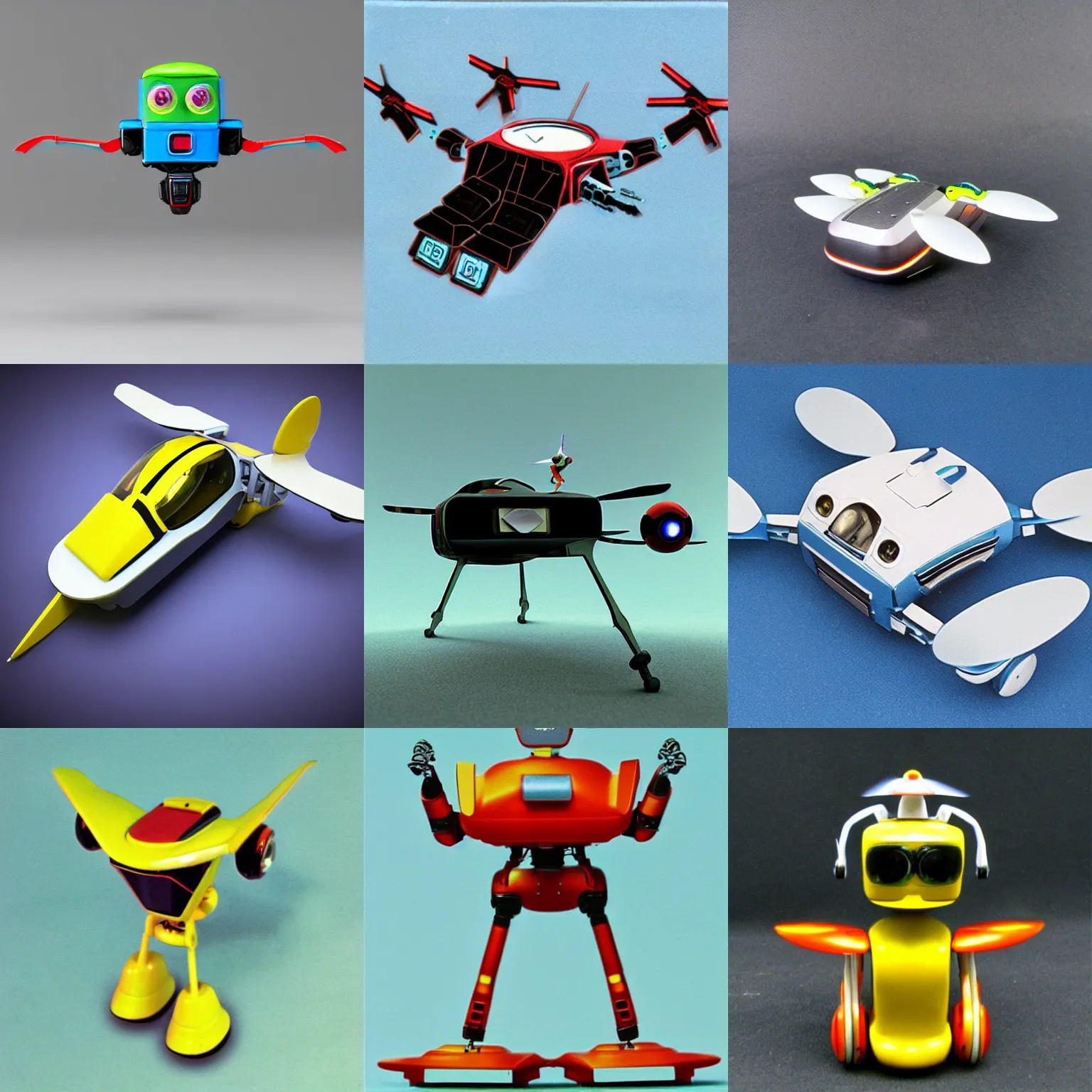 Prompt: mini flying robot, 1 9 8 0 s retro - futuristic, hyper realistic