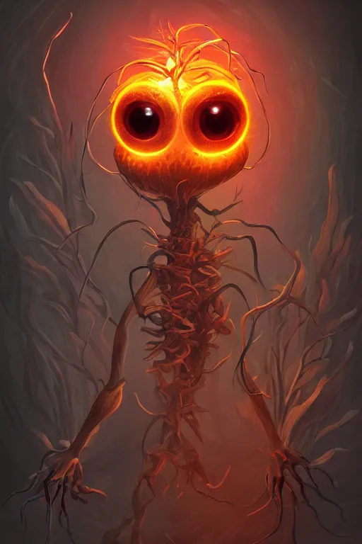 Image similar to a glowing humanoid figure onion monster with large glowing eyes, ambient lighting, highly detailed, digital art, sharp focus, trending on art station, plant, anime art style