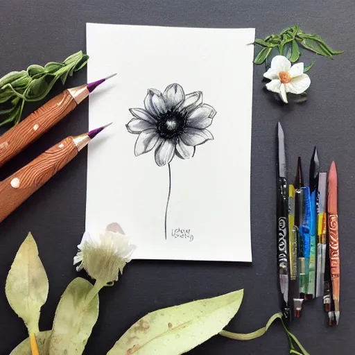 Prompt: monochrome flowers watercolour