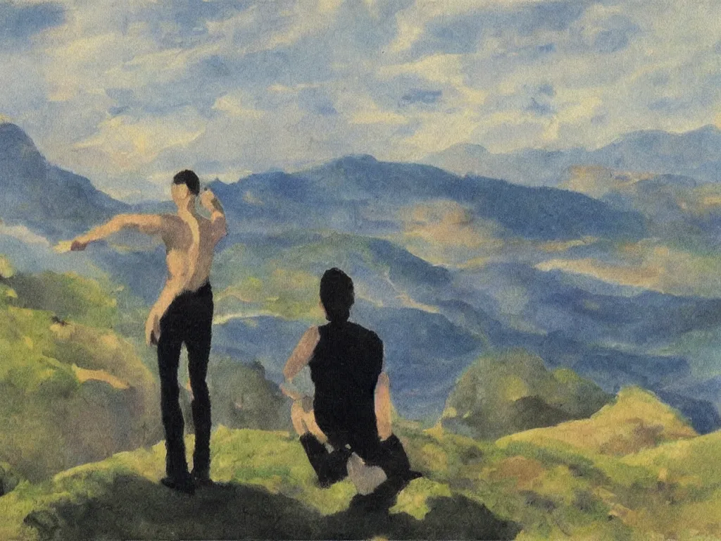 Image similar to figure with scenery. painting by rudolf hausner