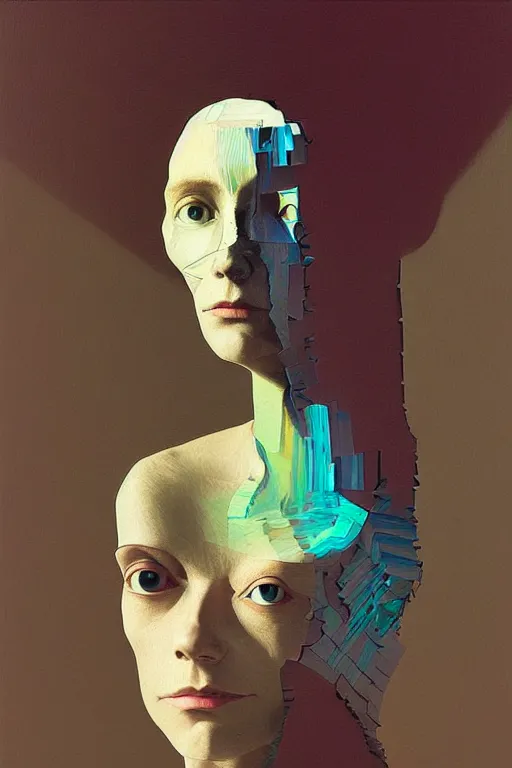 Image similar to woman wearing oculus and digital glitch head edward hopper and james gilleard, zdzislaw beksisnski, higly detailed