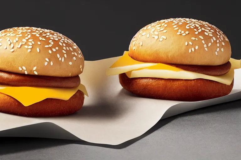 Image similar to mcdonalds fifty cheese slices between two sesame seed buns, commercial photograph