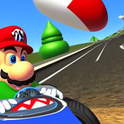 Prompt: Bernie Sanders in Mario Kart, game screenshot