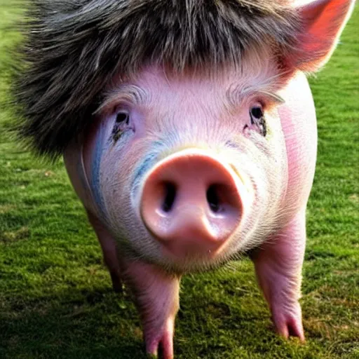 Image similar to cute pig with lion fur