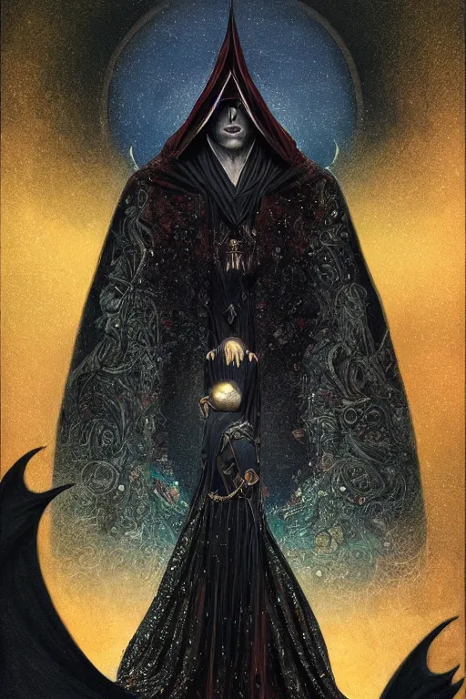 Prompt: Be Occult, a worshipper of the dark arts here for the madness, donned in an ebony cloak, fantasy, intricate, elegant, highly detailed, digital painting, artstation, ristan Eaton, victo ngai, artgerm, RHADS, ross draws