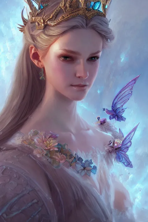 Image similar to fairy princess, highly detailed, d & d, fantasy, highly detailed, digital painting, trending on artstation, concept art, sharp focus, illustration, art by artgerm and greg rutkowski and magali villeneuve