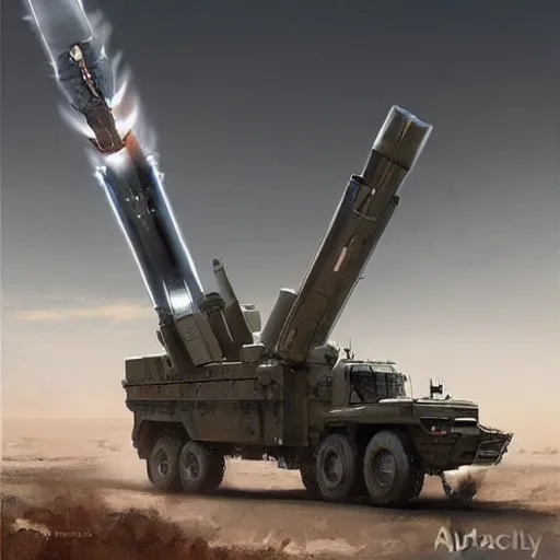 Image similar to m 1 4 2 high mobility artillery rocket system ( himars ) realistic, art by and greg rutkowski, trending on artstation, symmetry