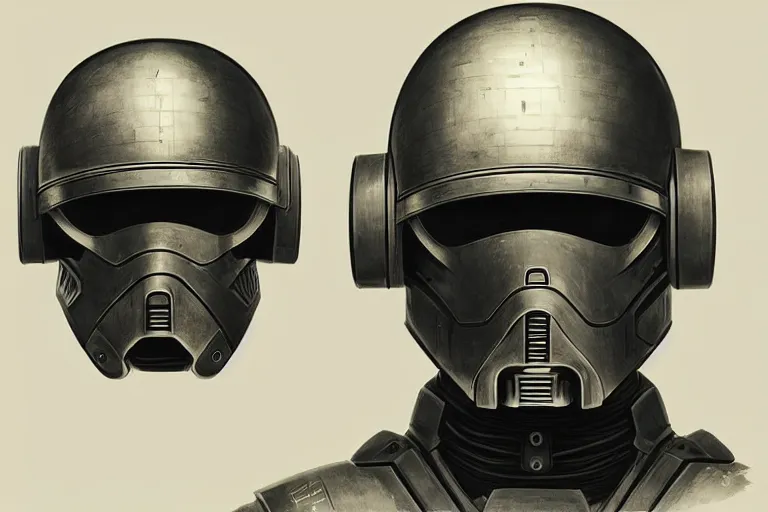 Image similar to cybernetic empire soldier in minimalistic helmet, dieter rams, image, elegant, highly detailed, sharp focus, illustration, beautiful, geometric, trending on artstation, battlefield, cinematic, artwork by tran, ross and aivazovsky, ivan