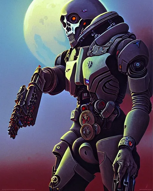 Image similar to reaper from overwatch, character portrait, portrait, close up, concept art, intricate details, highly detailed, vintage sci - fi poster, retro future, in the style of chris foss, rodger dean, moebius, michael whelan, and gustave dore