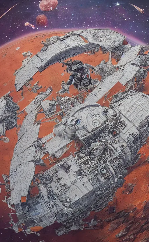 Prompt: an impressive gigantic intricate detailed mural painting of an ice bear flyintg to mars by onur dinc