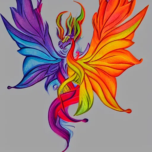 Image similar to multi color smoke with the small outstretched ribbed wings and head of a fairytale dragon, billowy, 8 k, 4 k