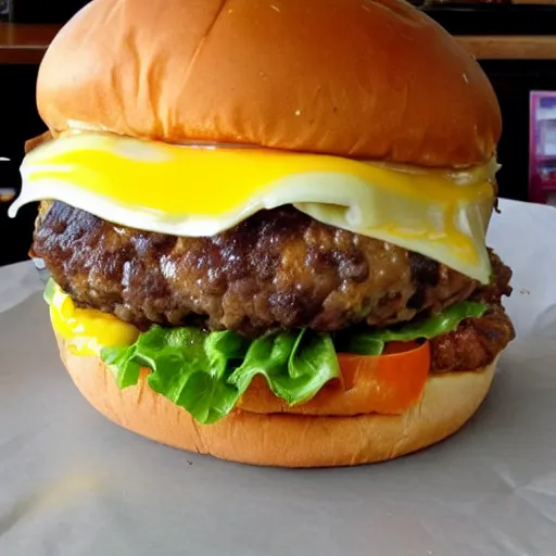 Image similar to cheeseburger overflowing with cheese