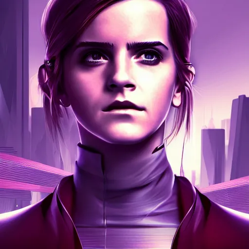 Image similar to cyberpunk emma watson as the leader of a futuristic communist nation, cybernetics, sharp lines, digital, artstation, colored in