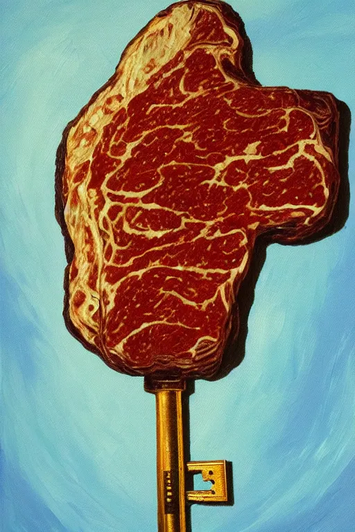 Image similar to key made out of beef, oil painting