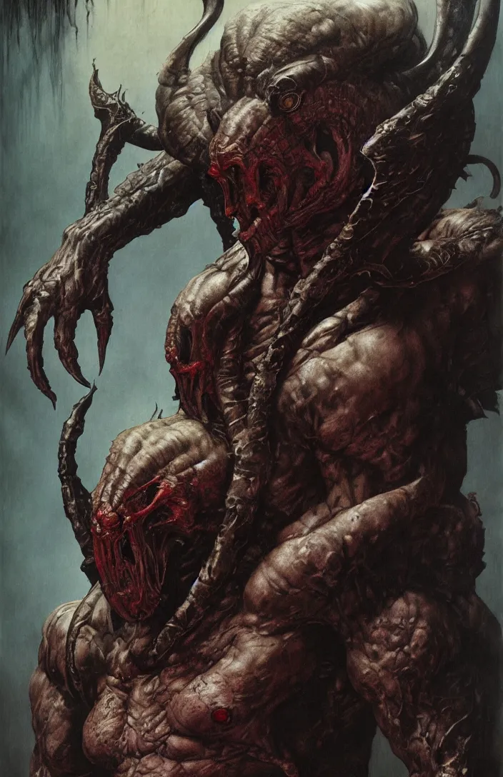 Image similar to the predator in the style of wayne barlowe, gustav moreau, goward, bussiere, roberto ferri, santiago caruso, luis ricardo falero, frazetta