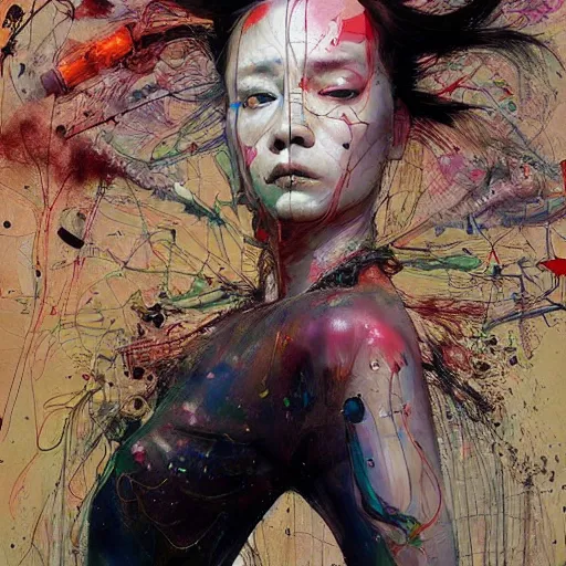 Image similar to woman in a vr headset, cyberpunk in the style of adrian ghenie, esao andrews, jenny saville, surrealism, dark art by james jean, takato yamamoto