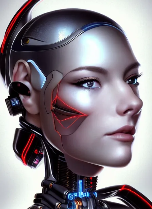 Image similar to portrait of a cyborg woman who turns her head to the ((((((right))))) left+10 (((((up))))) (((((down))))) by Artgerm,eyes closed , biomechanical, hyper detailled, trending on artstation