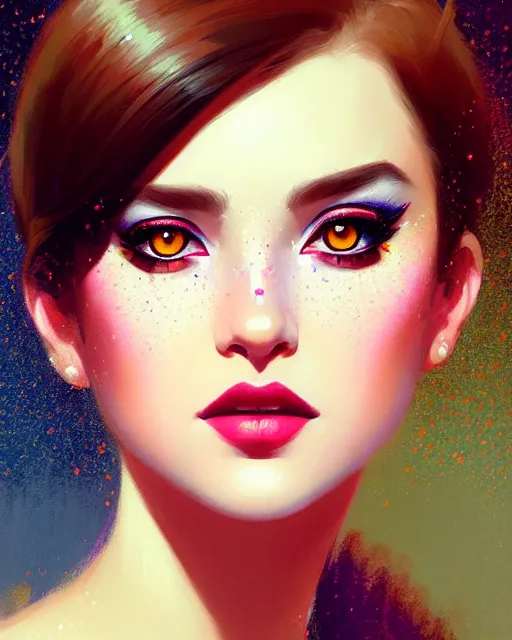 Prompt: stylized portrait of an artistic pose, composition, young fancy lady with white eyes and glitter makeup, realistic shaded, fine details, realistic shaded lighting poster by ilya kuvshinov, magali villeneuve, artgerm, jeremy lipkin and michael garmash and rob rey