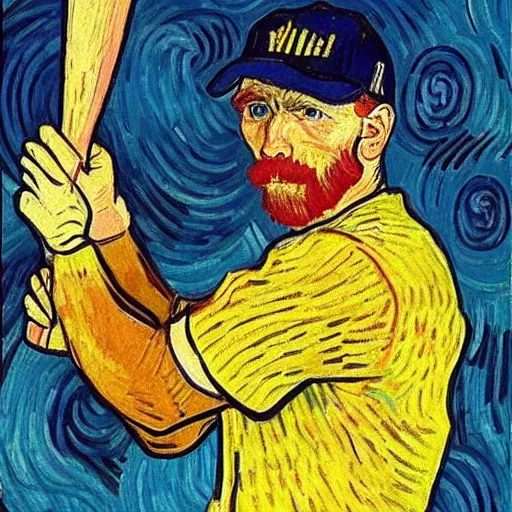 Image similar to a van gogh style painting of an baseball player