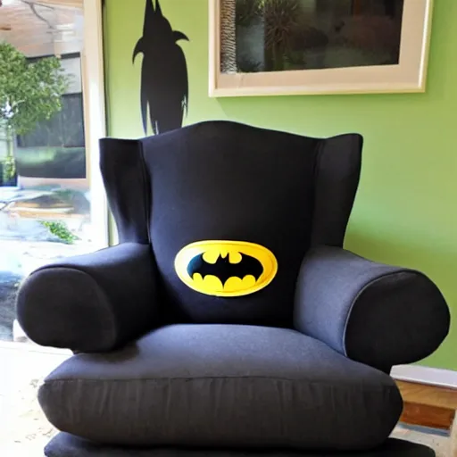 Prompt: Armchair in the shape of the batman mask