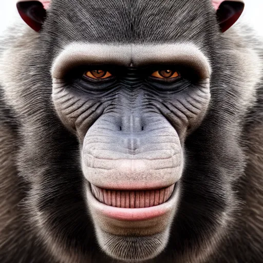 Image similar to hyperrealistic dslr film still of arnold schwarzenegger disguised as baboon, stunning 8 k octane comprehensive 3 d render, inspired by istvan sandorfi & greg rutkowski & unreal engine, perfect symmetry, dim volumetric cinematic lighting, extremely hyper - detailed, incredibly real lifelike attributes & flesh texture, intricate, masterpiece, artstation, stunning