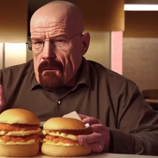 Prompt: morbidly obese walter white eating mcdonalds in breaking bad 4 k, epic, cinematic, focus, movie still, fantasy, serious, extreme detail, atmospheric, dark colour, sharp focus