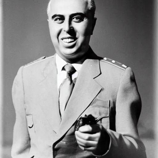 Prompt: a medium shot photo of enver hoxha extremely happy to have a pistol in his hand,8k, DSLR, highly detailed skin, highly detailed hands