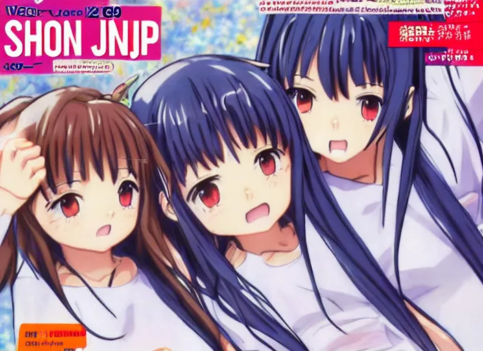 Image similar to ; weekly shonen jump issue 1 4, cover, 2 0 0 0 clannad shuffle toheart event'anime illustration japanese very very beautiful cute girls doing cute things trending on artstation pixiv makoto shinkai smiling super detailed eyes eyebrowless symmetry face visual novel hairpin star