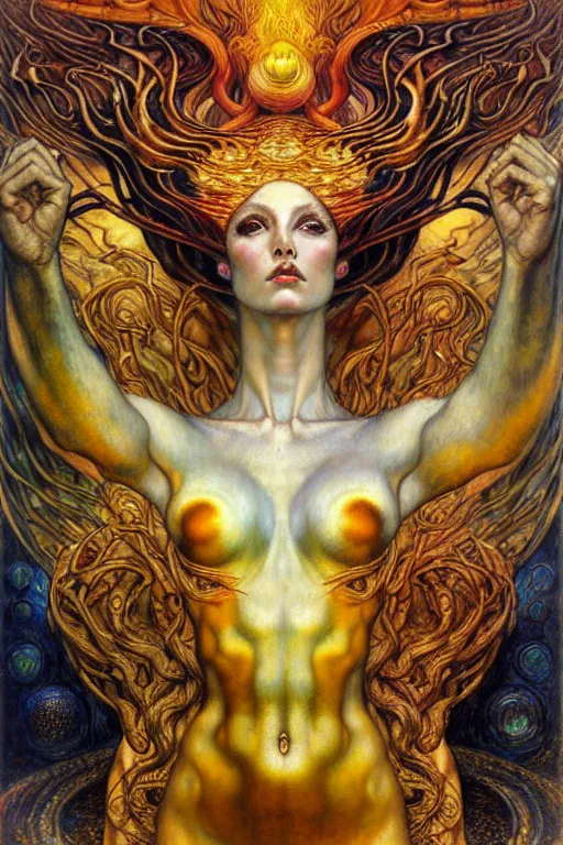 Image similar to Divine Chaos Engine by Karol Bak, Jean Delville, William Blake, Gustav Klimt, and Vincent Van Gogh, symbolist, visionary