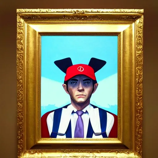 Image similar to president ash ketchum, ash ketchum presidential portrait, oval office painting. official portrait, oil on canvas. realism. retouched face