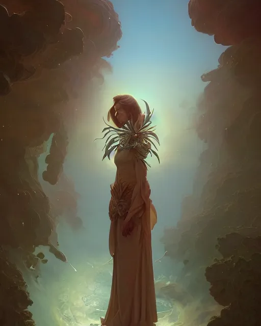 Image similar to highly detailed surreal vfx portrait of a decending seraphim upon the earth, stephen bliss, unreal engine, greg rutkowski, loish, rhads, beeple, makoto shinkai and lois van baarle, ilya kuvshinov, rossdraws, tom bagshaw, alphonse mucha, global illumination, detailed and intricate environment