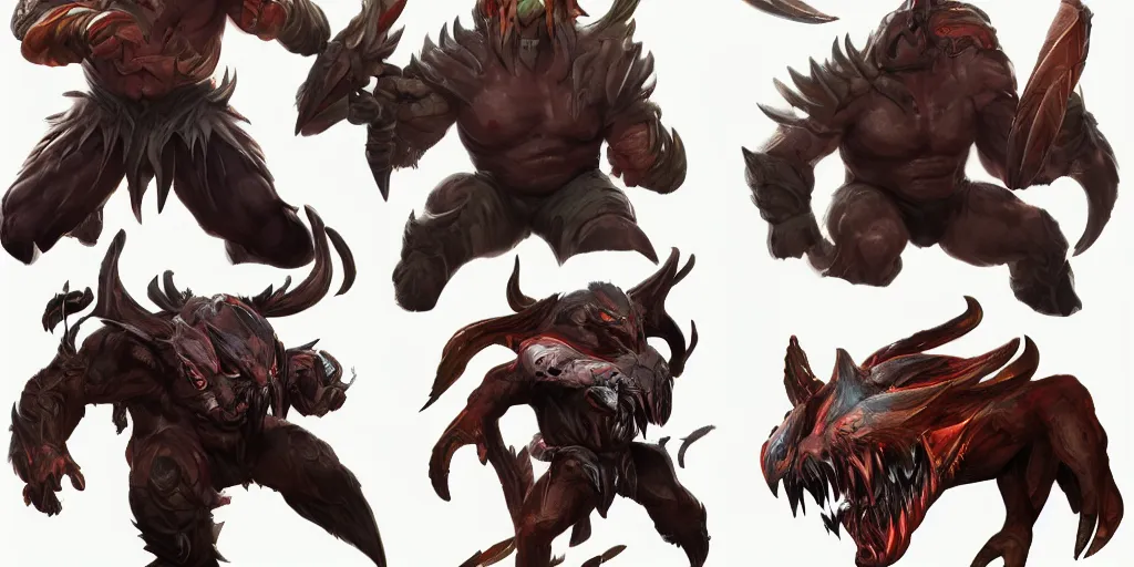 Image similar to three different views of a predator set for dota 2, concept art by senior character artist, trending on artstation, artstation hd, full body