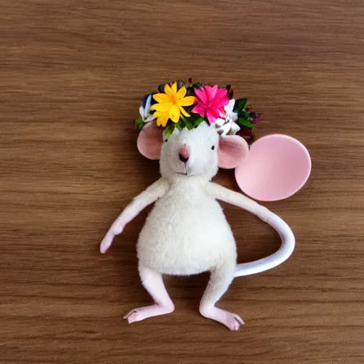 Prompt: hawaii dancing mouse coconut shell and flower crown