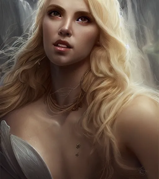 Image similar to beautiful young aphrodite goddess with beautiful piercing eyes and flowing blonde hair, archer, realistic face, black and white drawing, in the style of greg rutkowski, fantasy, amazing detail, epic, intricate, elegant, smooth, sharp focus