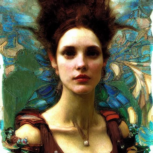 Image similar to mandelbulb portrait of a beautiful woman by gil elvgen, john william waterhouse