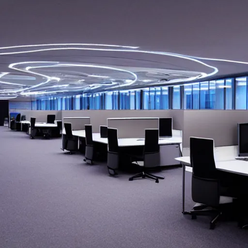 Image similar to a futuristic office,