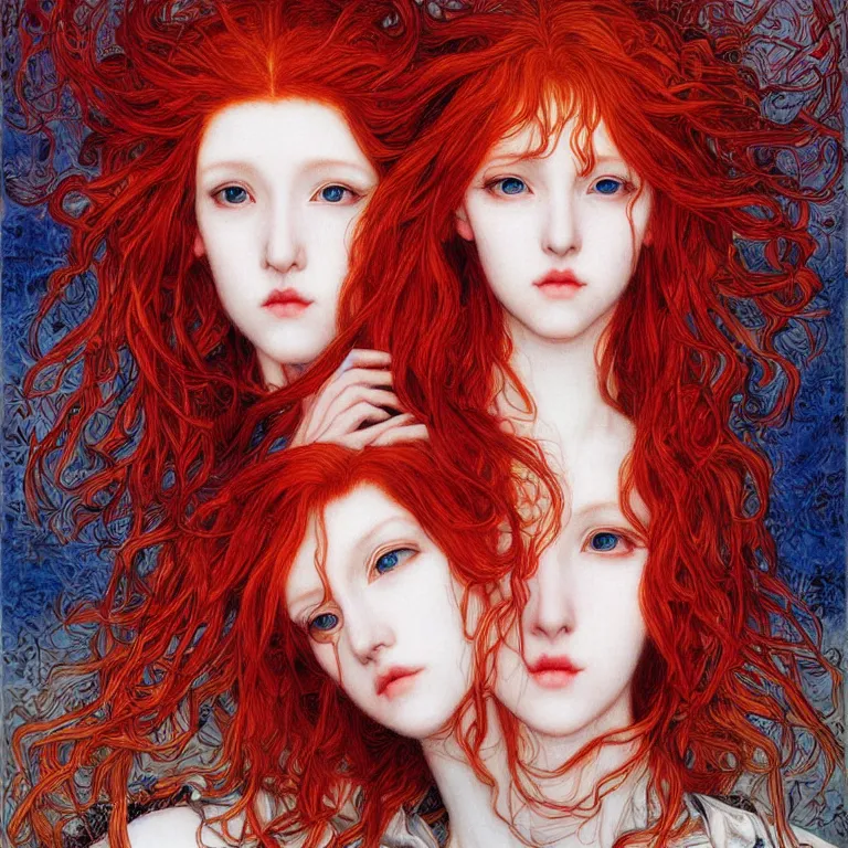 Prompt: portrait of a young red haired woman painted by ayami kojima